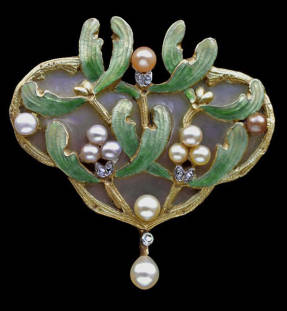 El muérdago es uno de los temas favoritos de la joyería y las obras de arte del estilo Art-nouveau (1890-1910)